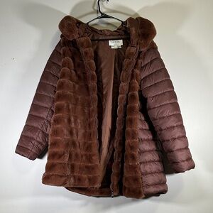 Laurier & Co Montreal Chocolate Brown Puffer Coat with Faux Fur 3X